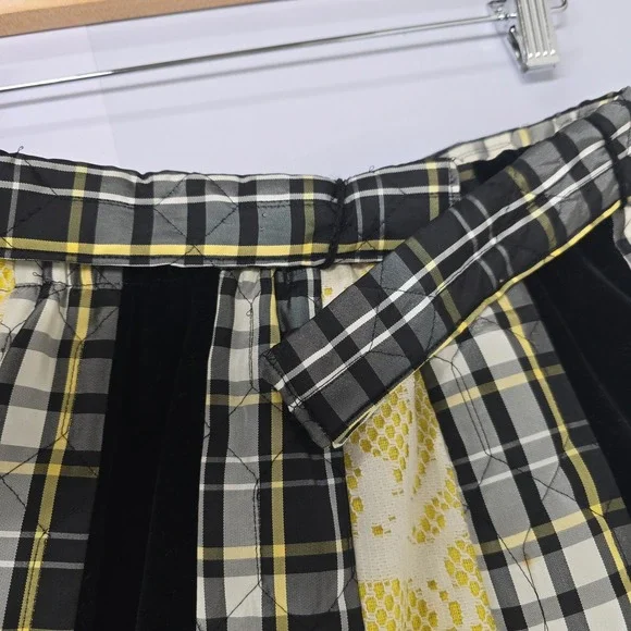 Vintage CHESSA DAVIS Womens Maxi‎ Skirt Plaid Velvet Lace Black Yellow Patchwork - Picture 7 of 7